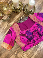 Pink Hand-painted Kanchi Kalamkari with Paithani Fusion Exclusive Blouse