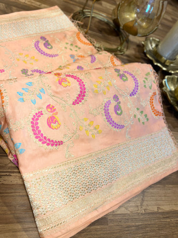 Banarasi silk with meenakari woven Jaal buttis allover