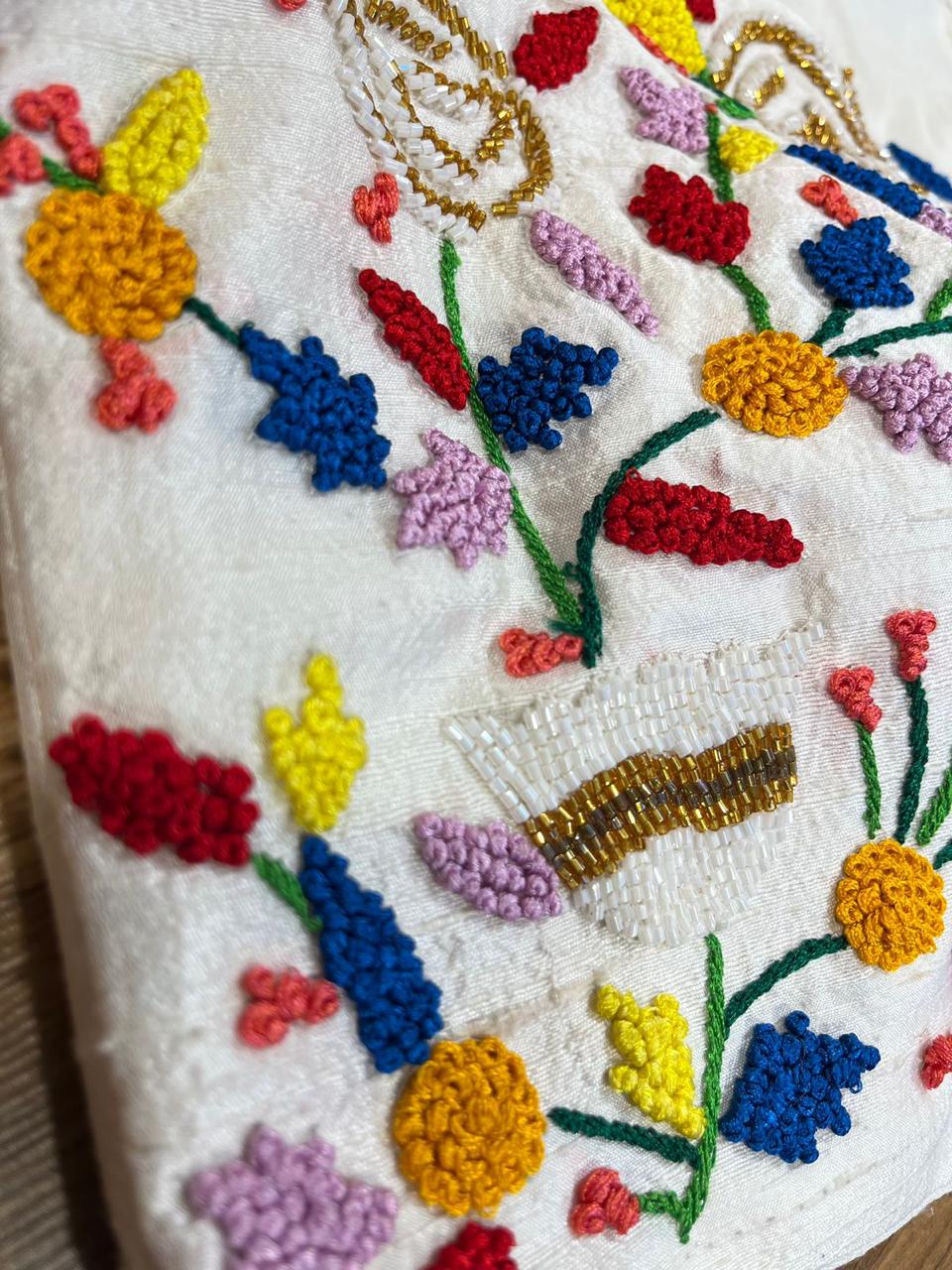 White Raw-silk All Over Handworked and Paithani Fusion Blouse