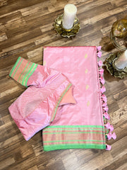 Baby Pink Maharani Pure Silk Paithani