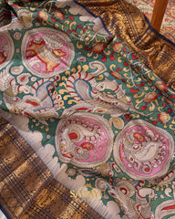 Beautiful Combination Kalamkari Hand painted Kanchi Pure Silk