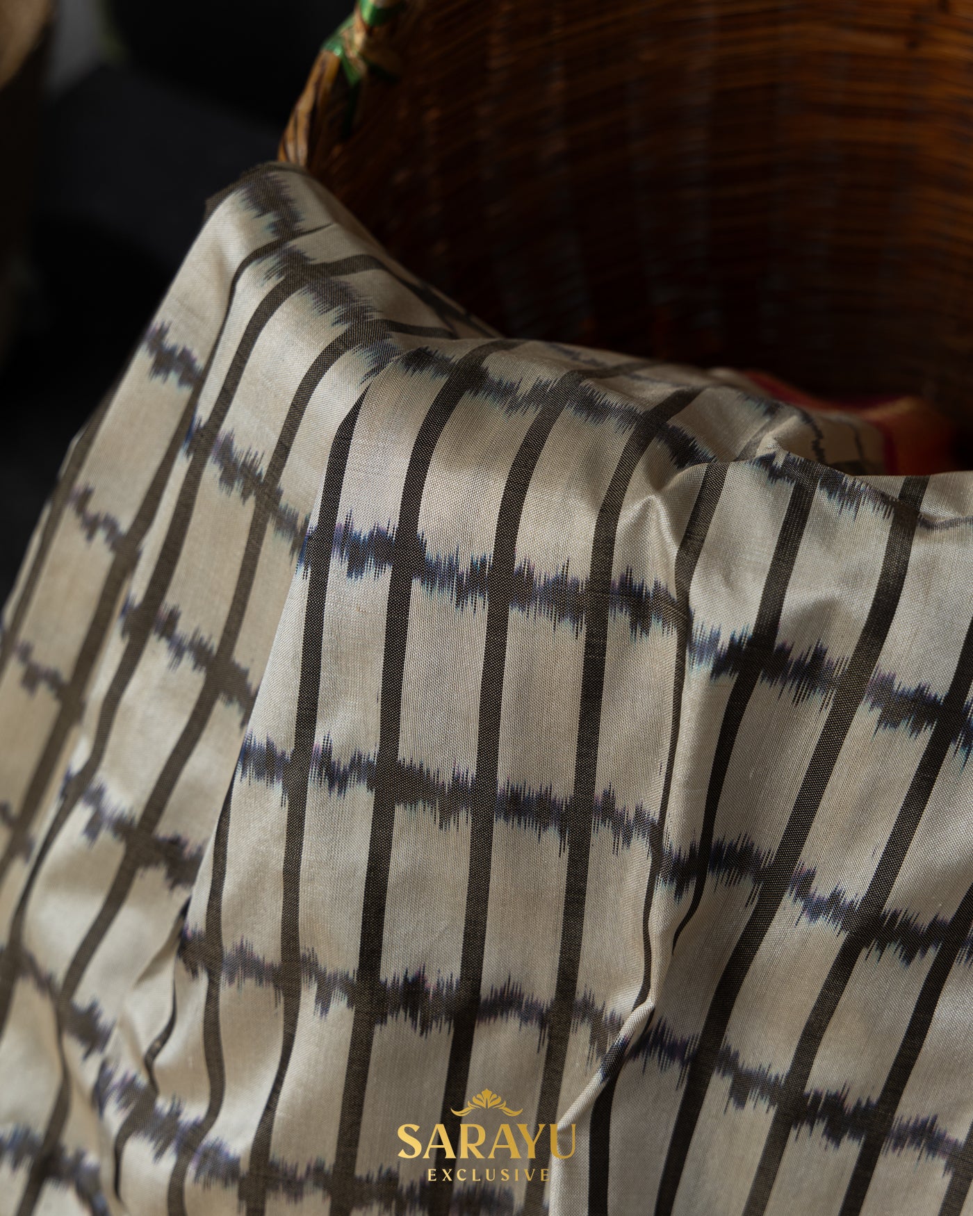 Beige and Pink Ikkat Silk