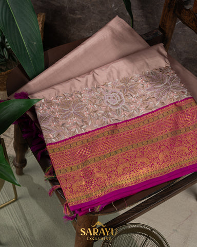 Wheat and Pink Color Combination Exclusive Designer Pure Kanchi
