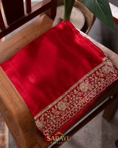 Dazzling Red German Silk Designer Saree