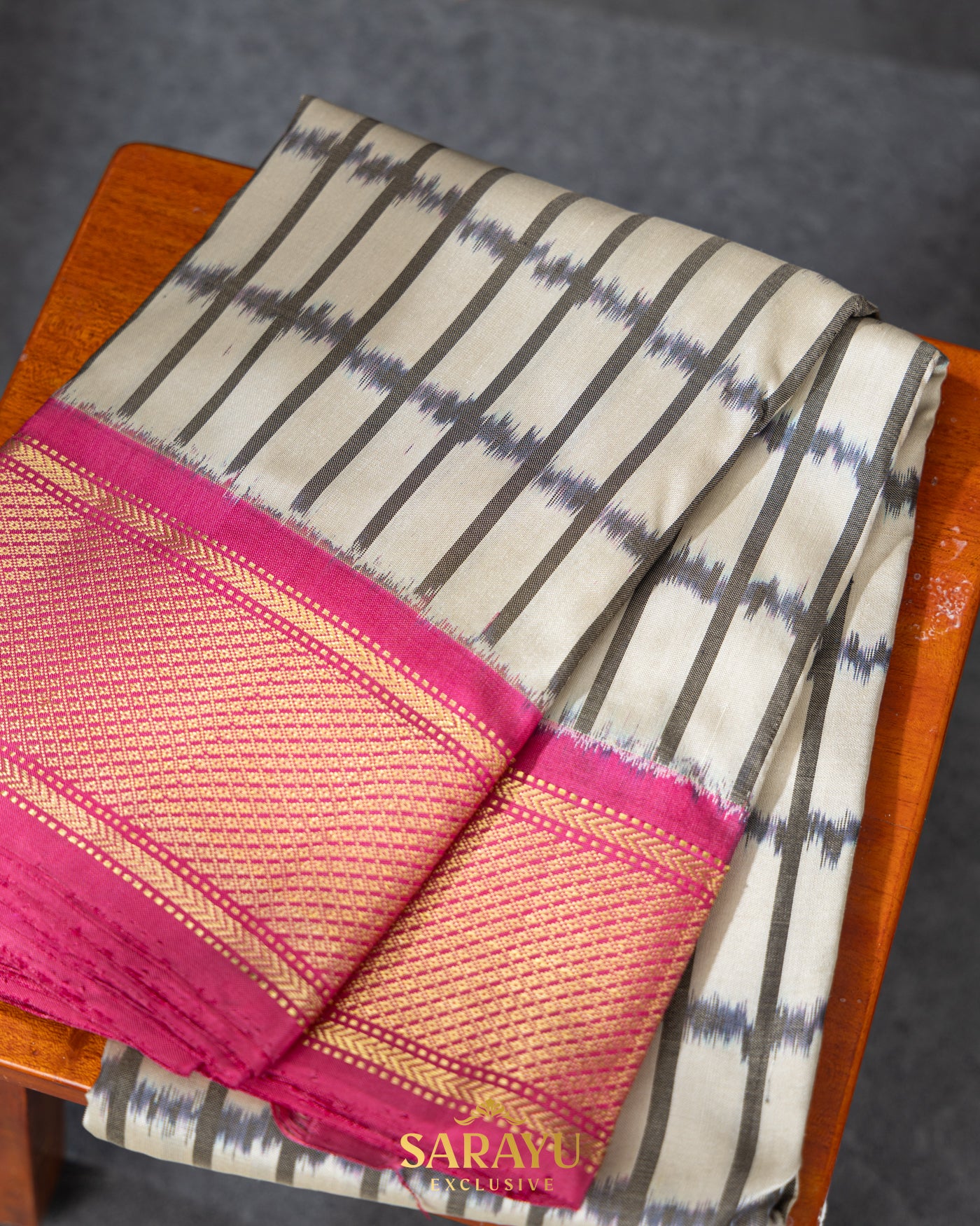 Beige and Pink Ikkat Silk