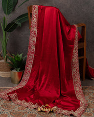 Dazzling Red German Silk Designer Saree