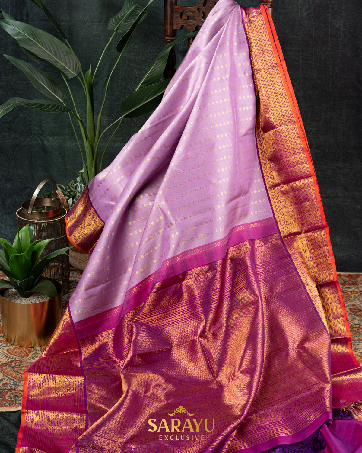 Lavender and Magenta Pink Pink Pure Kanchi Silk