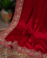 Dazzling Red German Silk Designer Saree