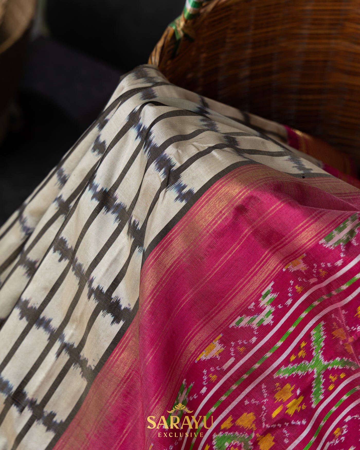 Beige and Pink Ikkat Silk