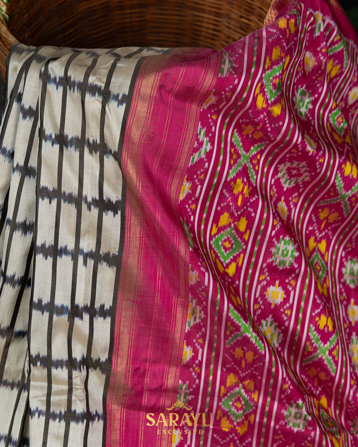 Beige and Pink Ikkat Silk