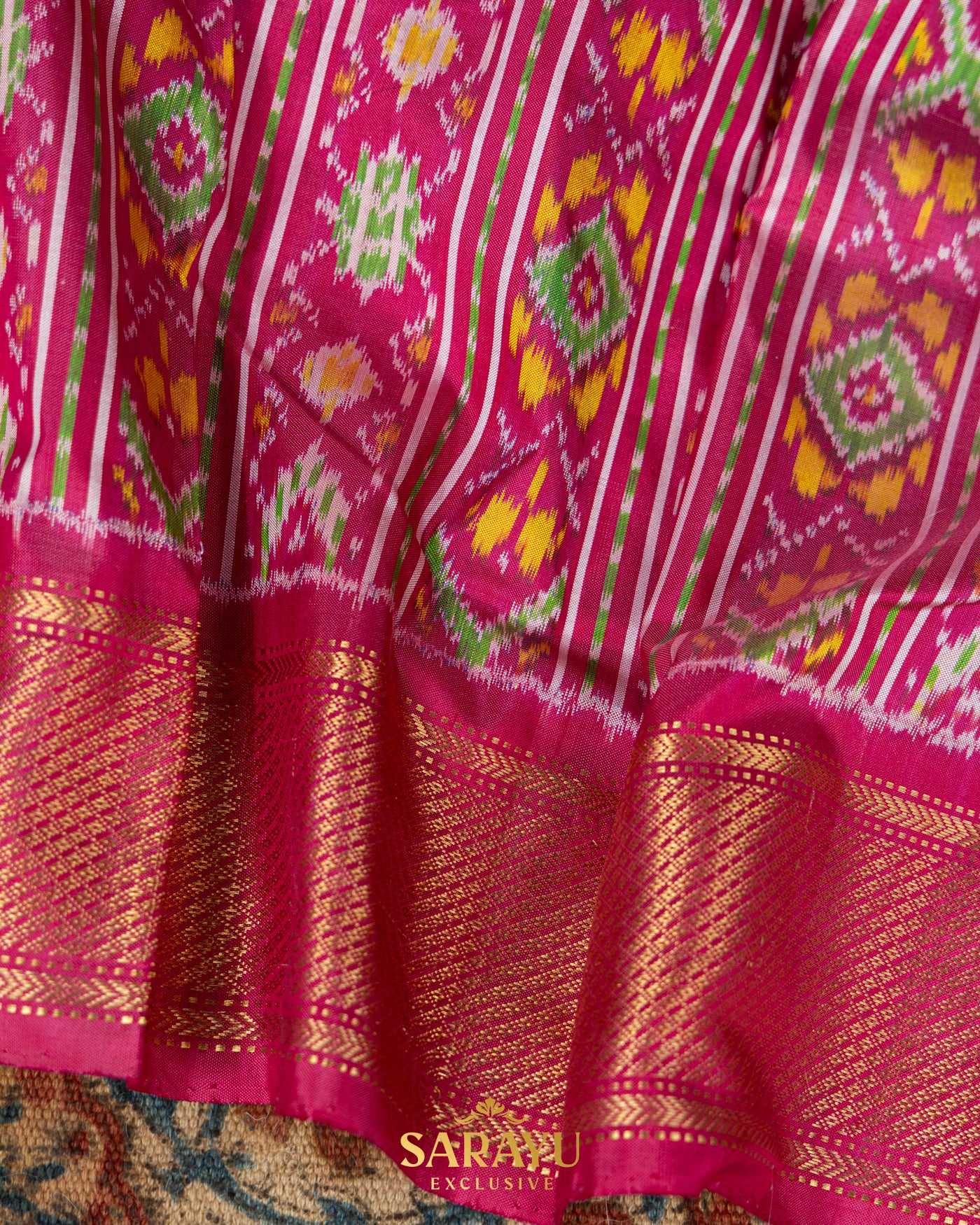 Beige and Pink Ikkat Silk