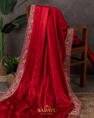 Dazzling Red German Silk Designer Saree