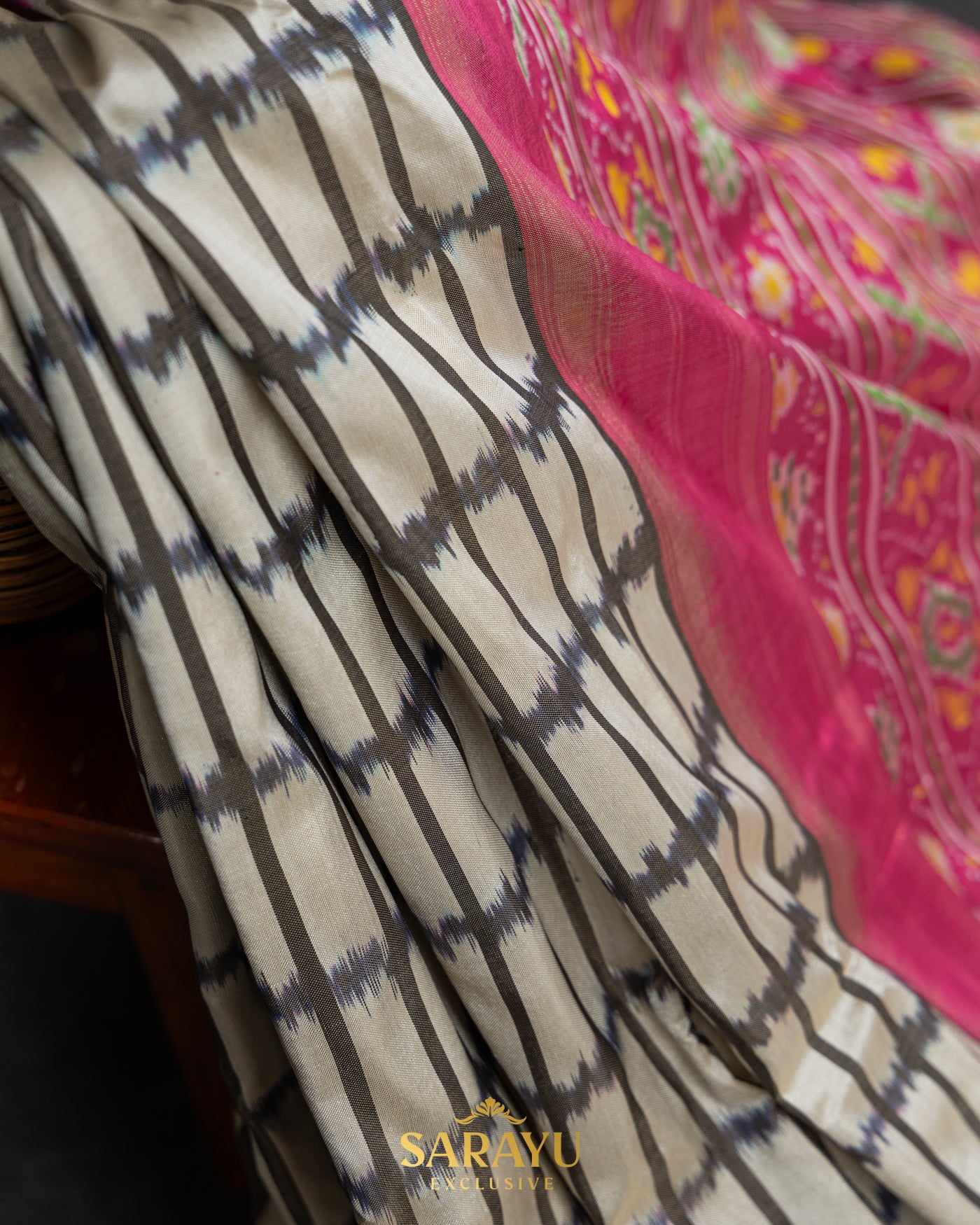 Beige and Pink Ikkat Silk