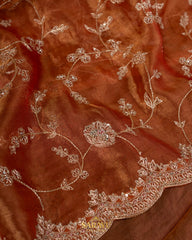 Rust Orange Pure Organza All Over Handwork Embroidered and Saree