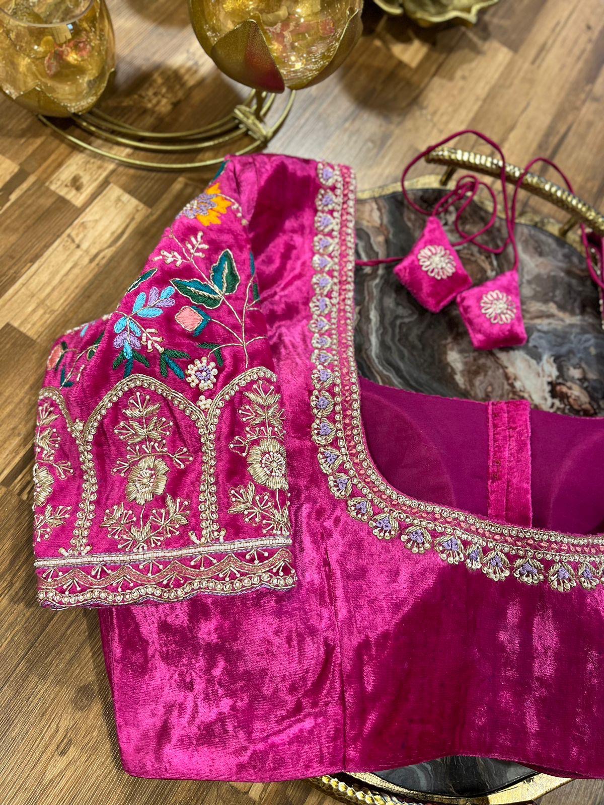 Rani Pink Velvet Handworked Blouse