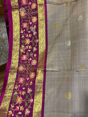 Grey and Magenta Pink Pure Kanchi Silk