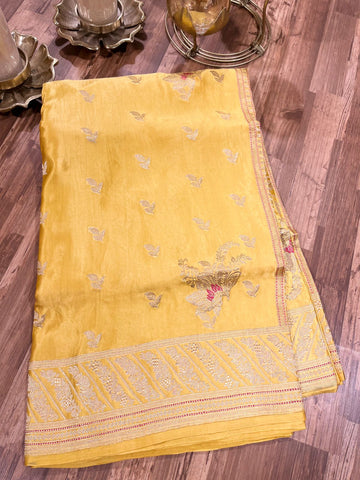 Mustard Yellow Banarasi Mashru Silk Saree