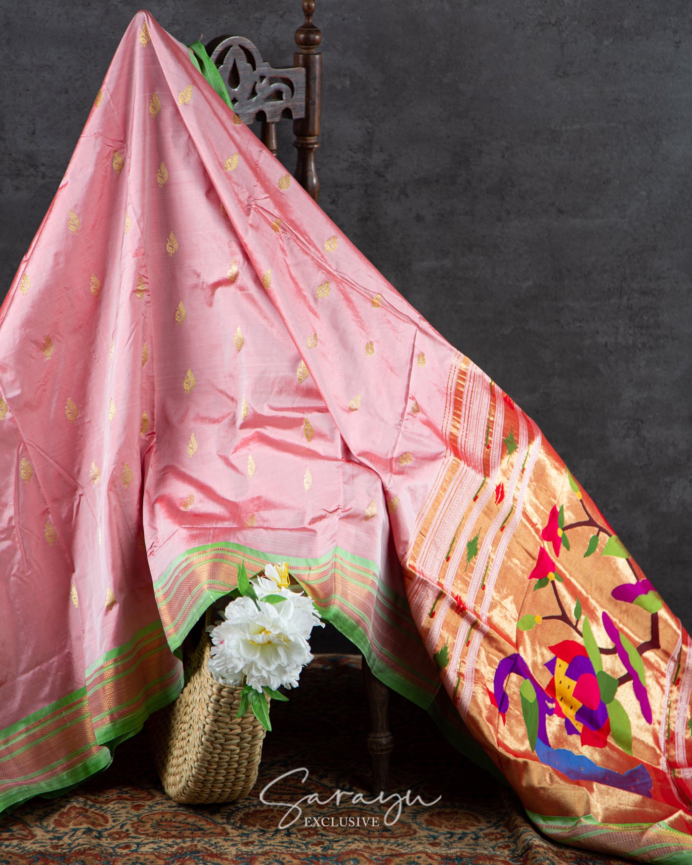 Baby Pink Maharani Pure Silk Paithani