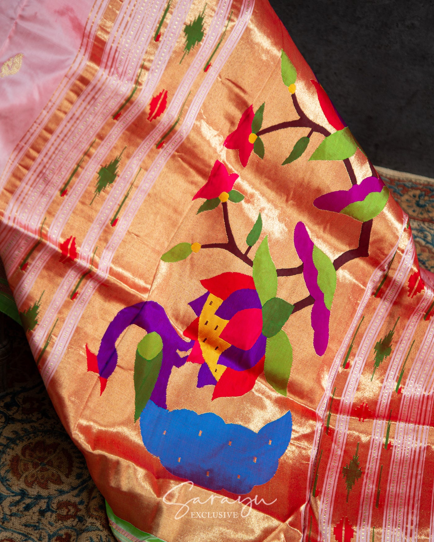 Baby Pink Maharani Pure Silk Paithani