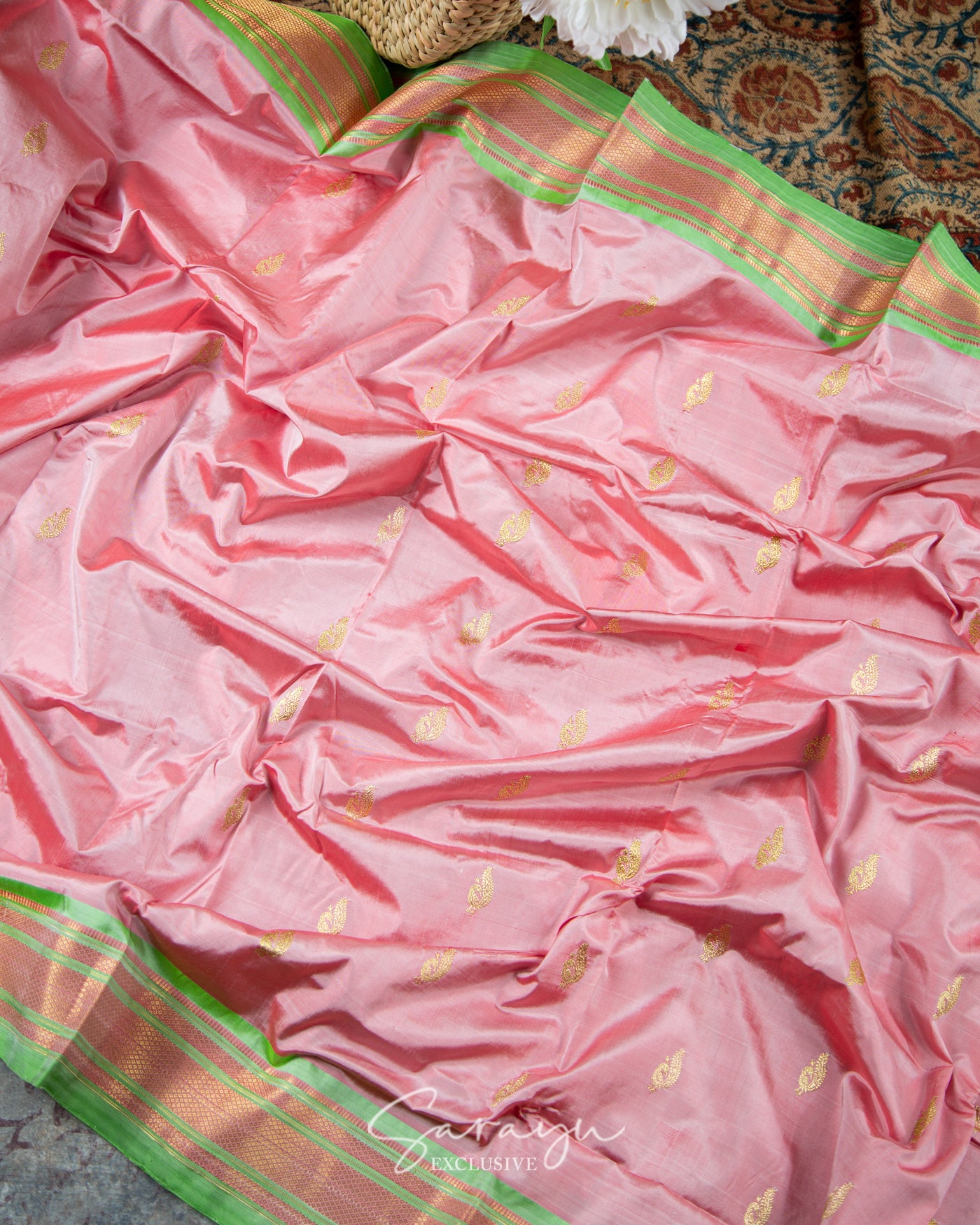Baby Pink Maharani Pure Silk Paithani
