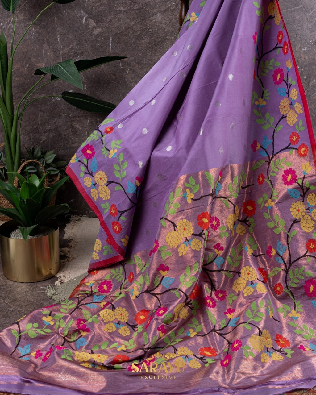 Lavender And Red Pure Real Zari Exclusive Kota