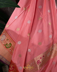 Peach Banarasi Pure Katan Silk Saree