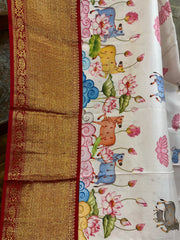 White Pure Kanchi Digital Silk