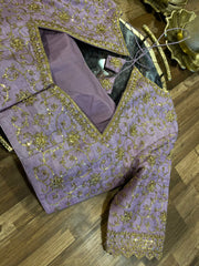 Lavender Raw-silk All Over Handworked Blouse