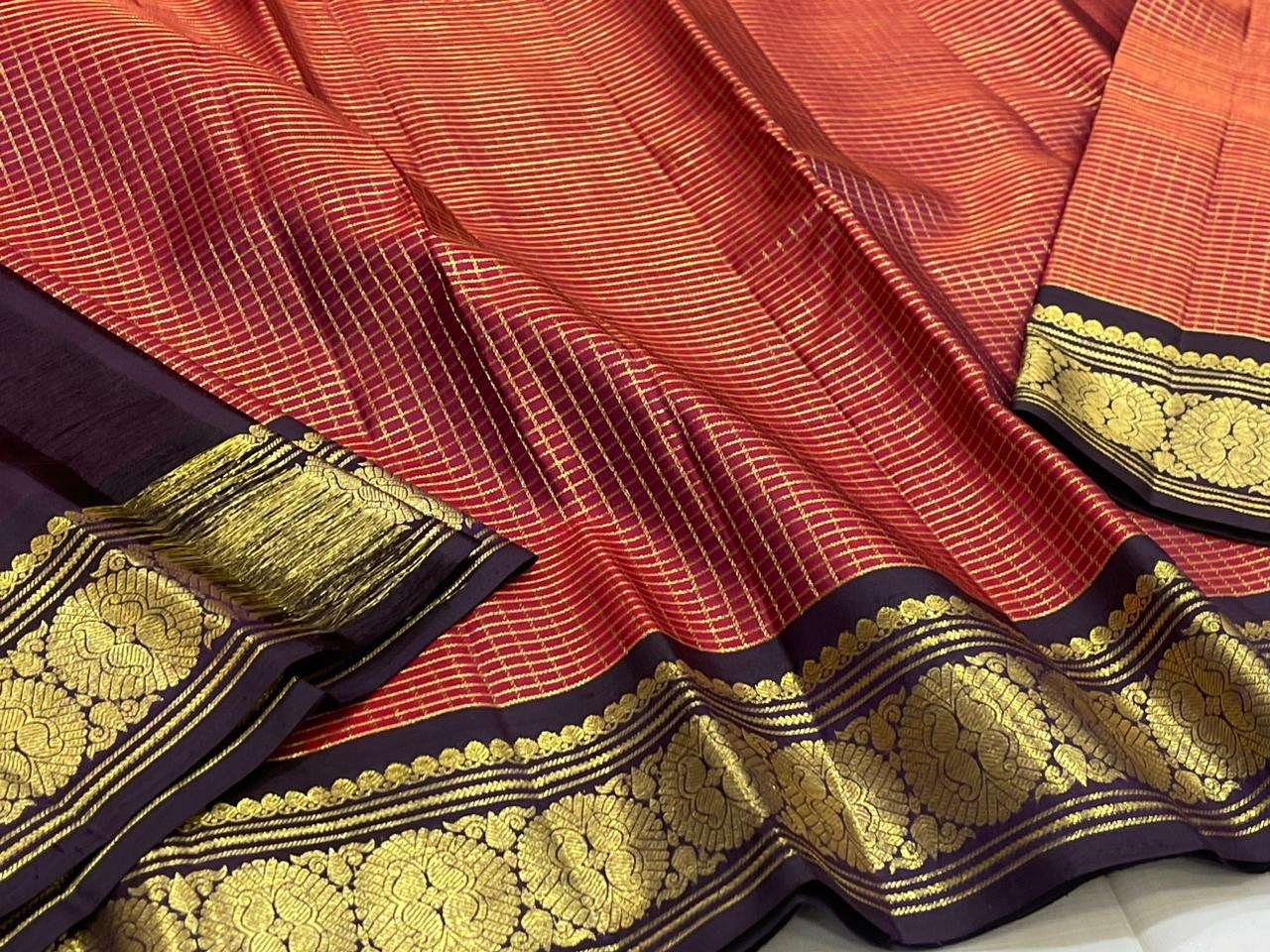 Red and Blue Space Border kanchi Pattu