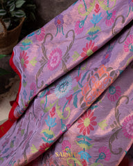 Soft Lavender And Red Pure Real Zari Exclusive Kota