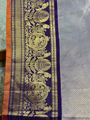 Grey and Deep Navy toned allover  Gadwal brocade saree