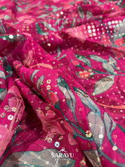 Dazzling Fuchsia Pink Pure Georgette All Over Sequin Saree