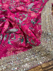 Dazzling Fuchsia Pink Pure Georgette All Over Sequin Saree