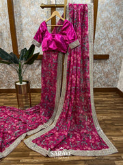 Dazzling Fuchsia Pink Pure Georgette All Over Sequin Saree