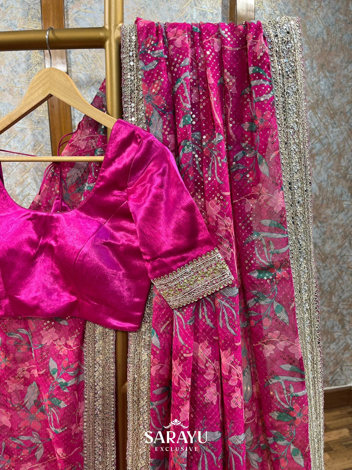 Dazzling Fuchsia Pink Pure Georgette All Over Sequin Saree