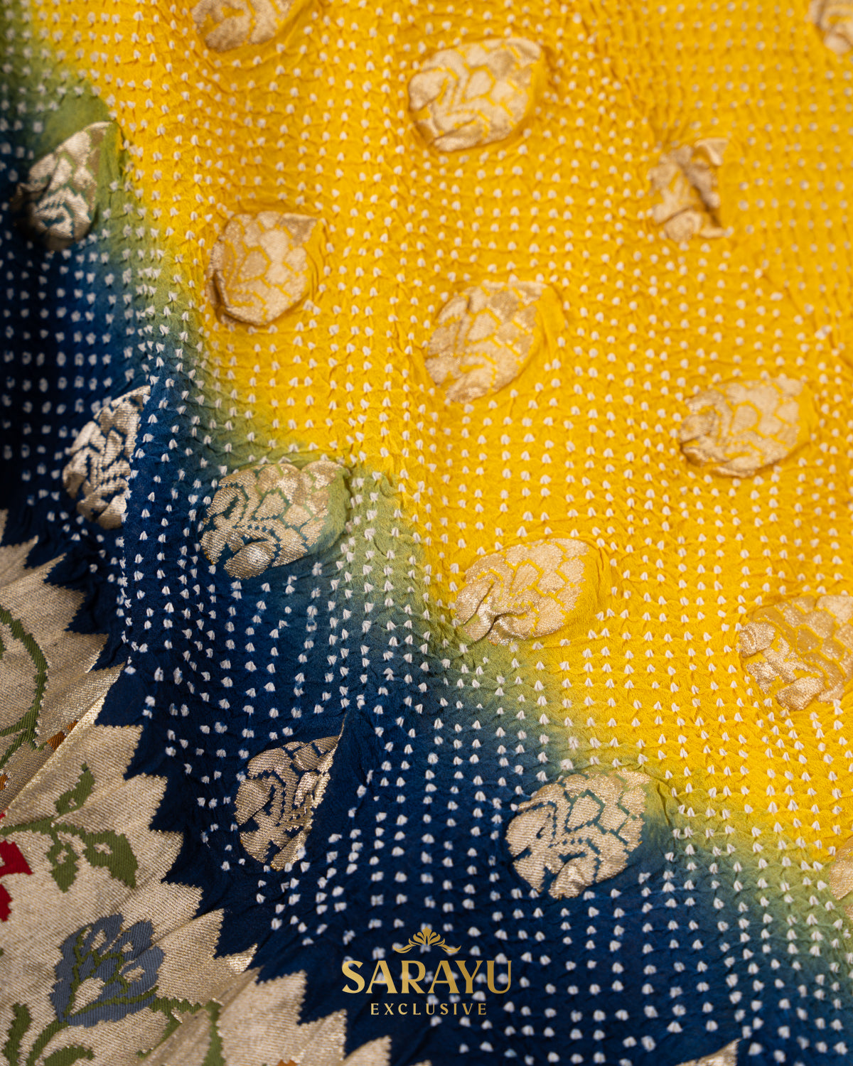 Masterpiece Sunshine Yellow and Navy Pure Banarasi Georgette