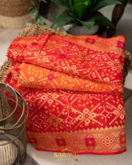 Deep Orange and Red Pure Banarasi Silk