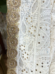 Handmade Mukeshwork Halfwhite Chikankari Pure Georgette