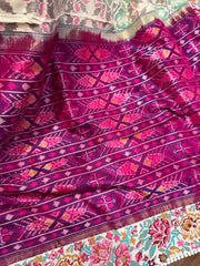 Twill Ikkat Machine Embroidered Saree