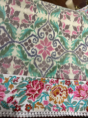 Twill Ikkat Machine Embroidered Saree