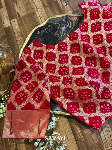 Pure Banarasi Red Bandhini Blouse