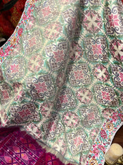 Twill Ikkat Machine Embroidered Saree