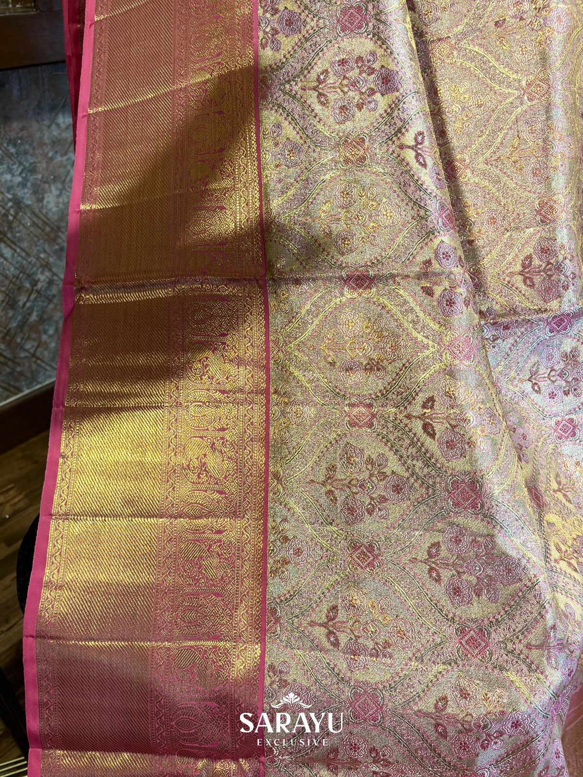 Light Blush Pink and Coral Pink Combination Pure Kanchi Silk