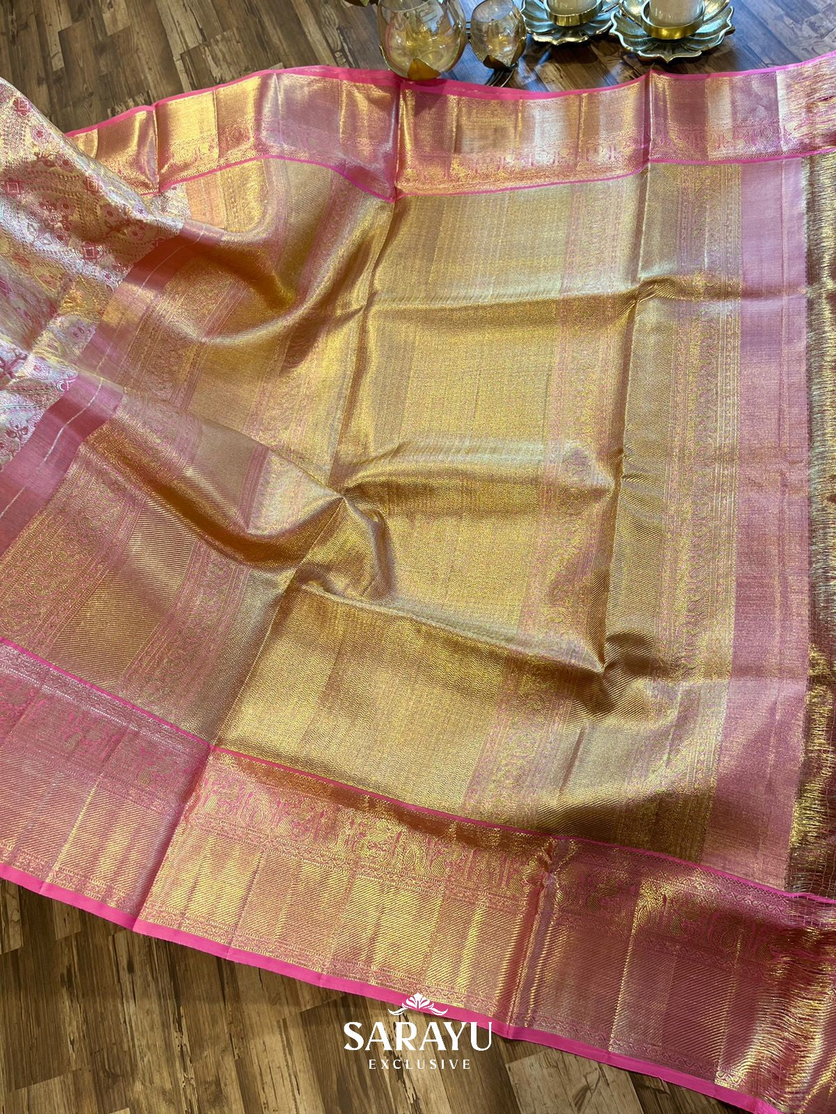 Light Blush Pink and Coral Pink Combination Pure Kanchi Silk