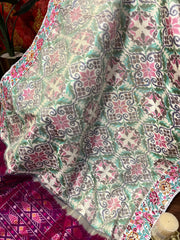 Twill Ikkat Machine Embroidered Saree