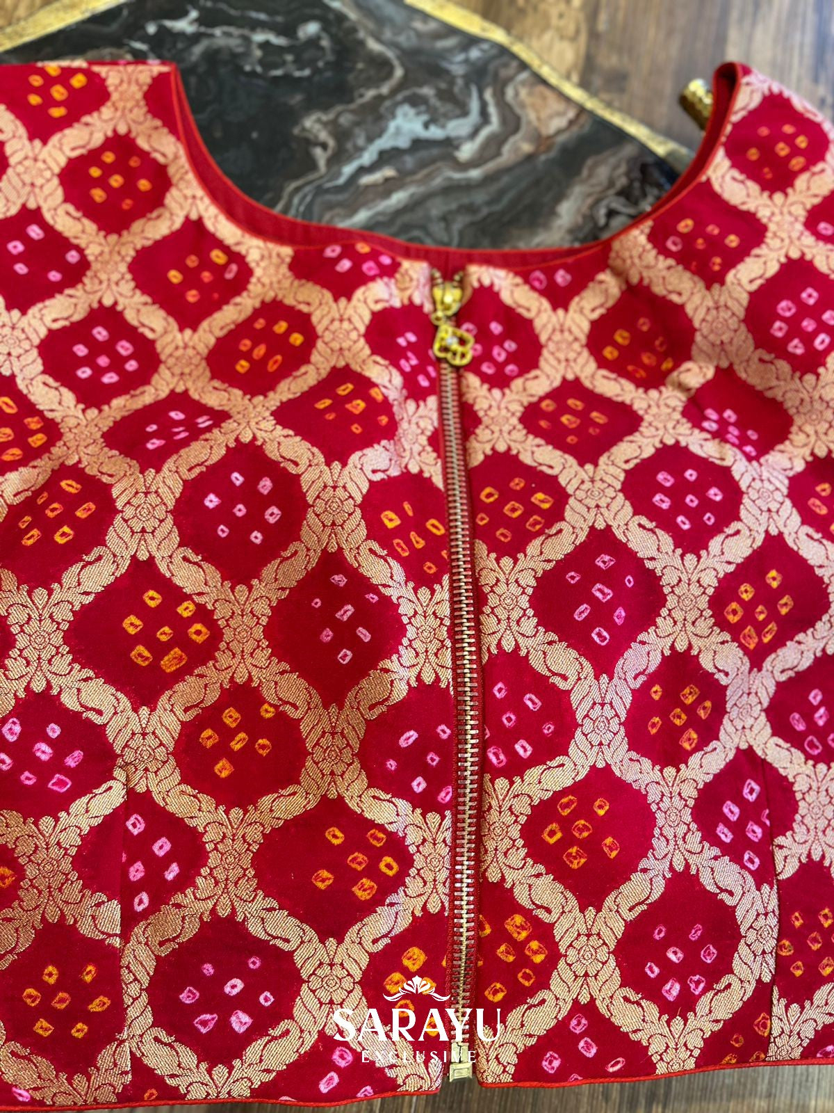Pure Banarasi Red Bandhini Blouse