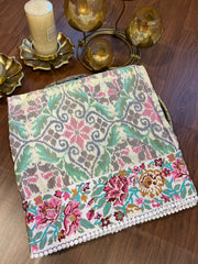 Twill Ikkat Machine Embroidered Saree