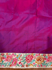 Twill Ikkat Machine Embroidered Saree