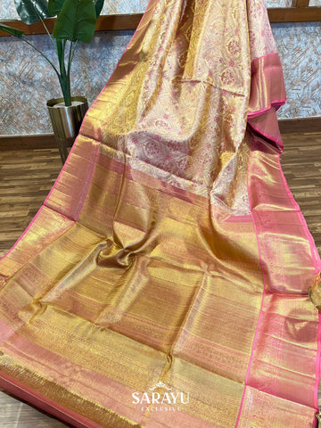 Light Blush Pink and Coral Pink Combination Pure Kanchi Silk