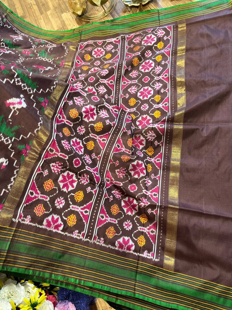 Brown and green Twill ikkat